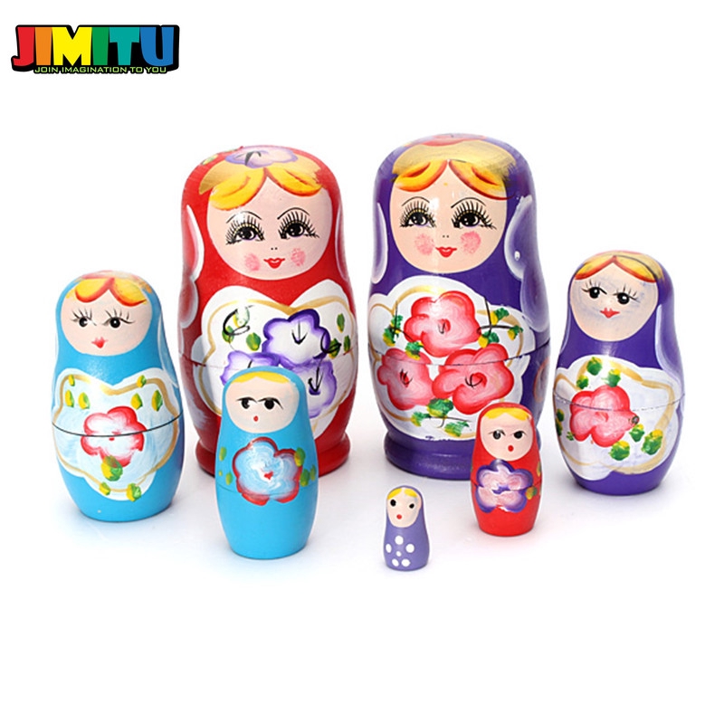 5pcs Purple Dolls Set Wooden Russian Nesting Babushka Matryoshka Hand Paint