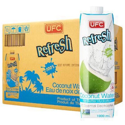 UFC Velvet Fresh Coconut Water Drink 12 x 1 Liter (1 Box) Product of Thailand