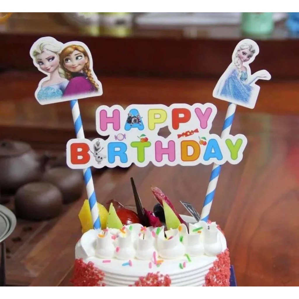 Cartoon Theme Happy Birthday Cake Topper Flags Paper Straw Banner Birthday  Party Supplies | Shopee Malaysia