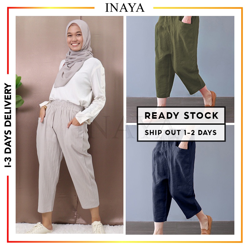 INAYA Women Palazo Plus Size Casual Cropped Capris Cotton Loose ...