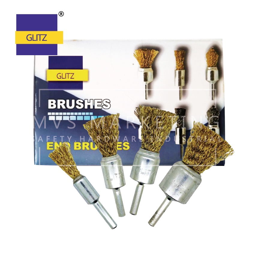 GLITZ END BRUSH WITH SHANK BRASS COATED / STAINLESS STEEL 0.3MM WIRE