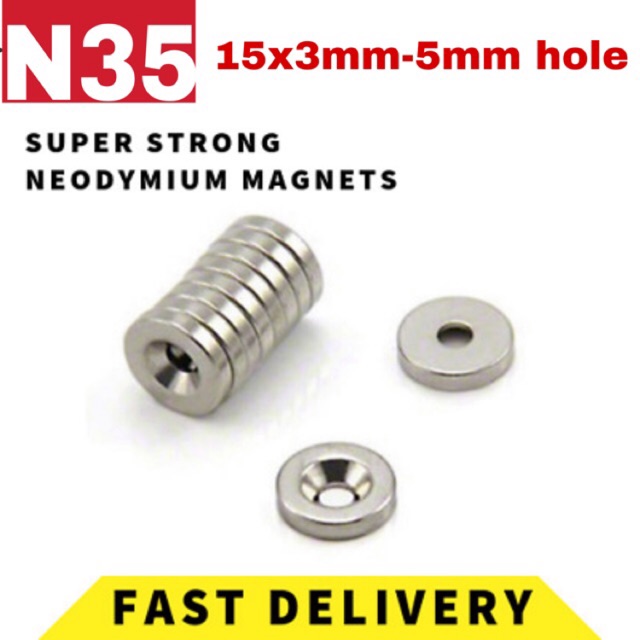 N35 15x5mm Countersunk Ring Magnets With 5mm Hole Strong Round Rare Earth 10pcs~ 