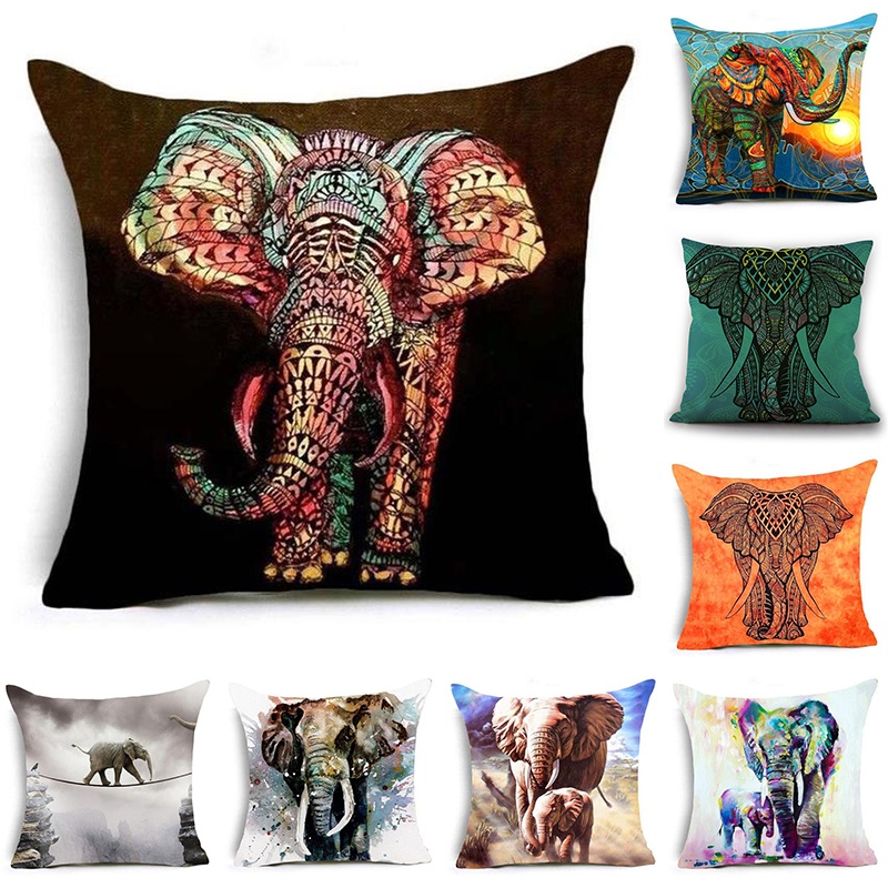 Elephant Print Cushion Cover Indian Style Animal Home Decor Pillowcase Sofa Pillowcase