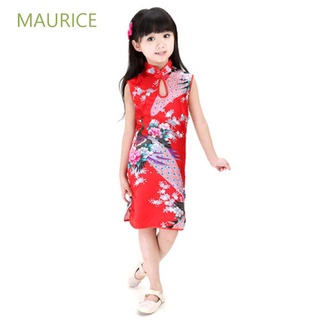 MAURICE Cute Cheongsam Dress Kids Traditional Dress Child Dresses Qipao Sweet Sleeveless Slim Girls Chinese Style Summer Clothes/Multicolor