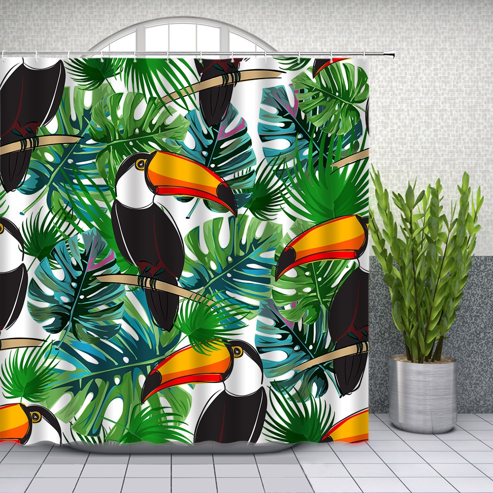 Toucan Shower Curtains Watercolor Tropical Plant Green Leaf Bathroom Decor Waterproof Polyester Home Decor 69 X 70 Inch Shopee Malaysia