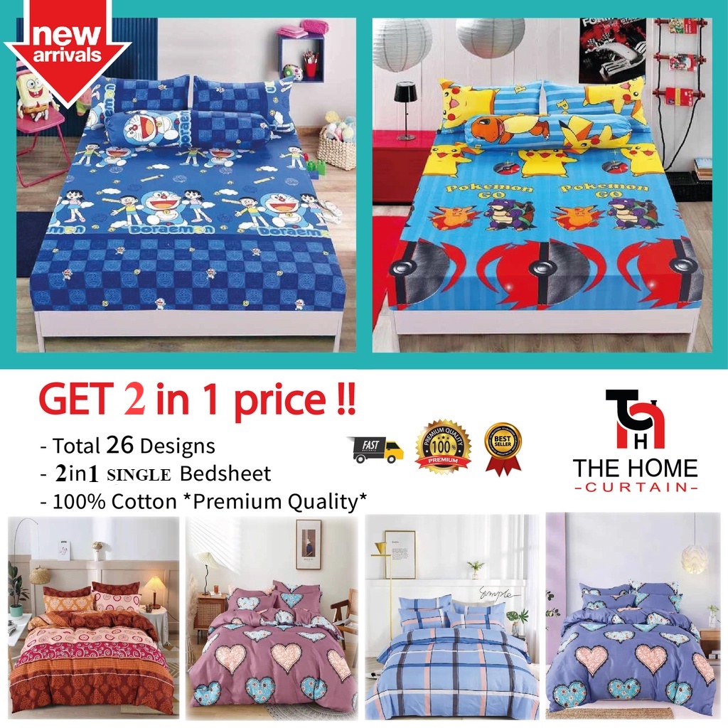 SINGLE Cotton Bedsheet 2in1 Single Size Fitted BedSheet / Getah