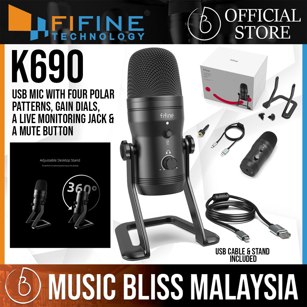 FIFINE K690 USB Microphone for PC, PS4, Mac with Four Pickup Patterns ...