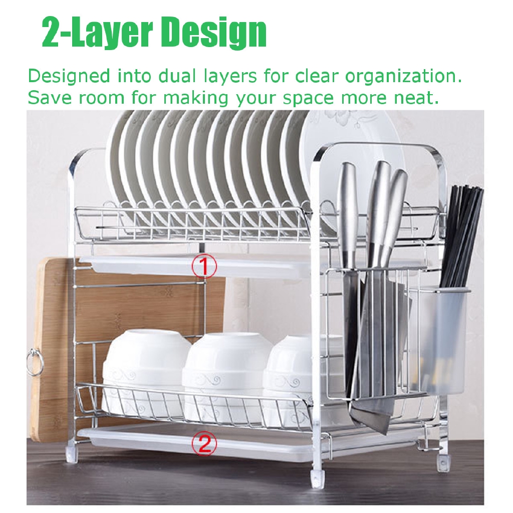 Kitchen Dish Cup Drying Rack Holder Sink Drainer 3 Tiers Stainless Steel Holder