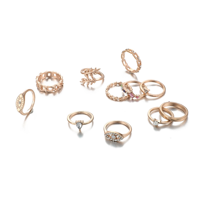 Set di anelli combinati con strass colorati, triangolo creativo, 11 pezzi/set_voghion.com