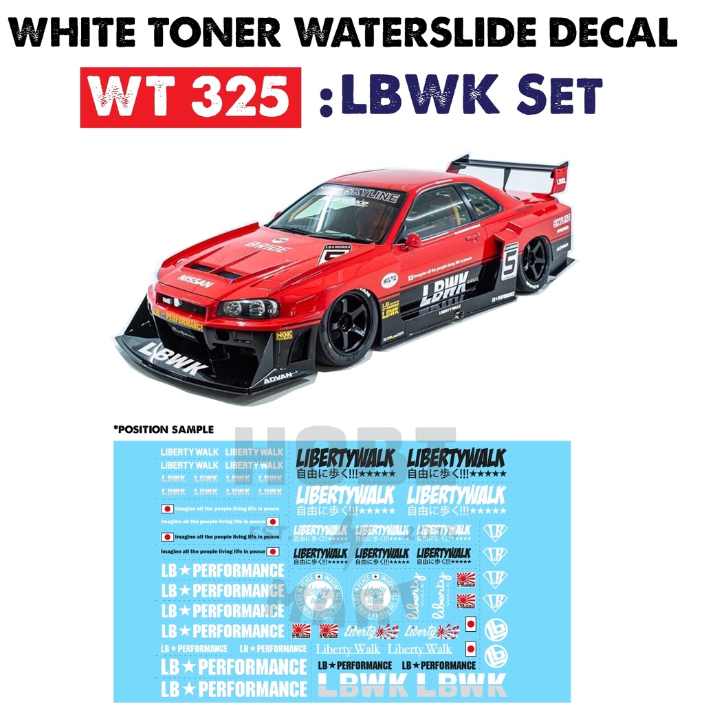 LBWK LB WORKS RACING Waterslide Decal White Toner 1:64 Hot Wheels TARMAC # 006