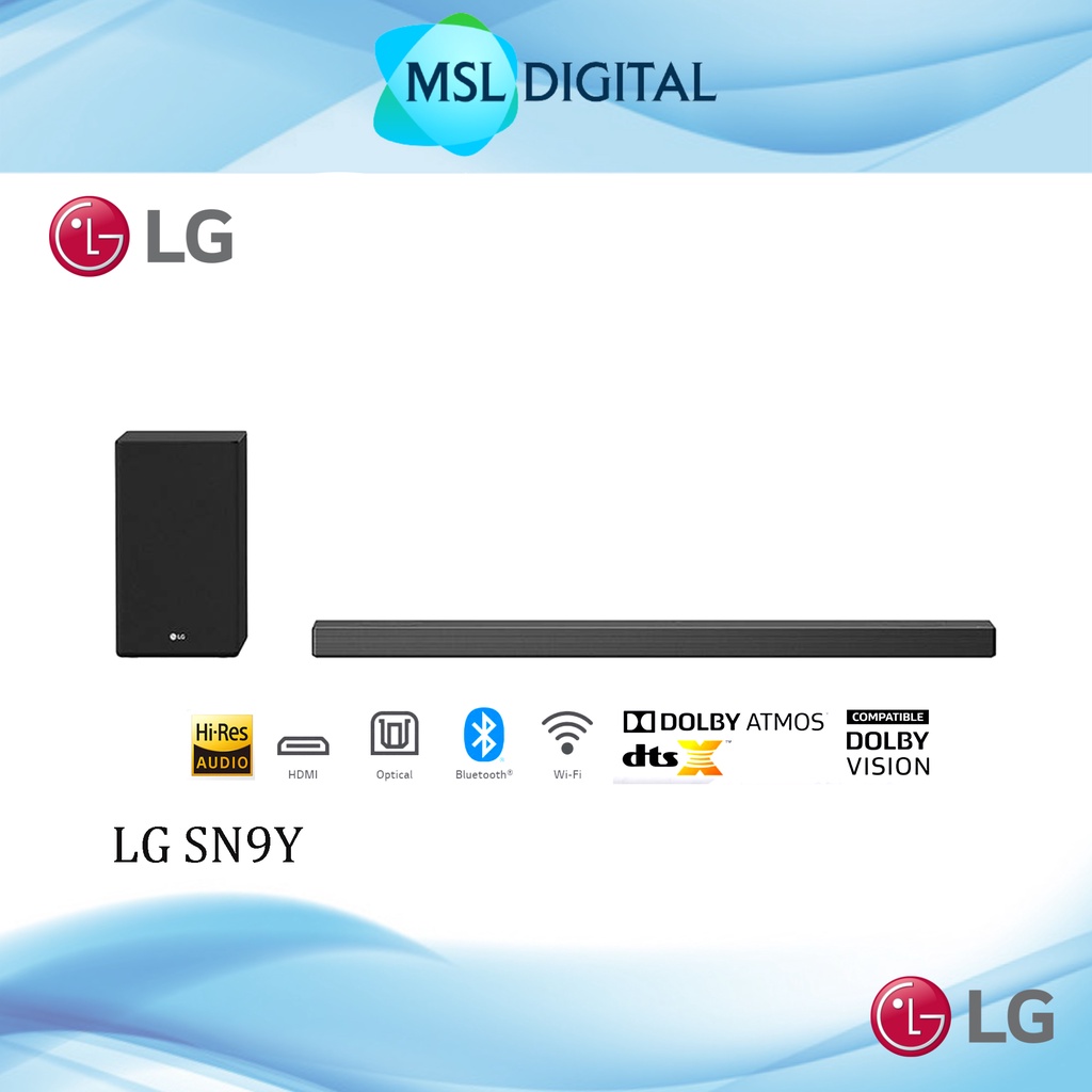 LG SN9Y 520W 5.1.2ch Hi-Res Dolby Atmos Sound Bar with Meridian Technology