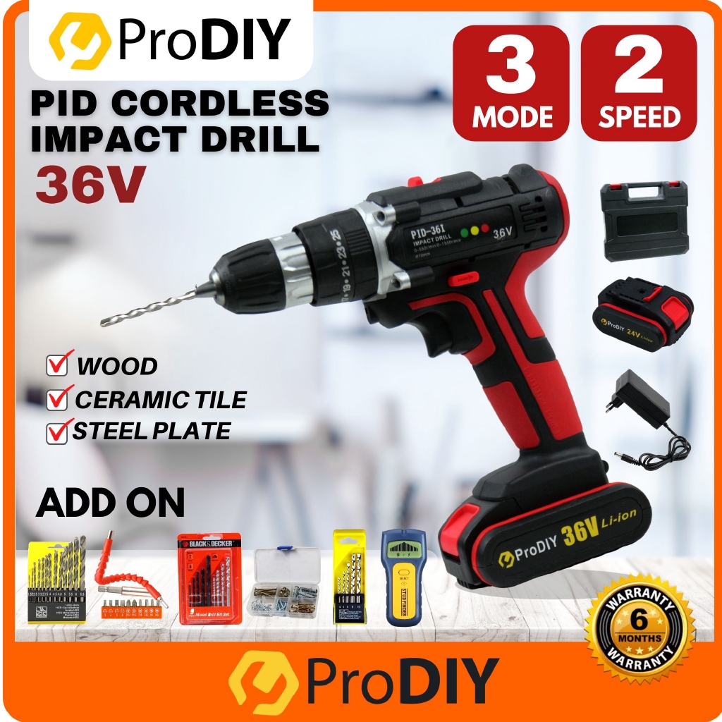 PRODIY 36V PID Cordless Impact Drill Screwdriver With Hammer 3 Mode 2