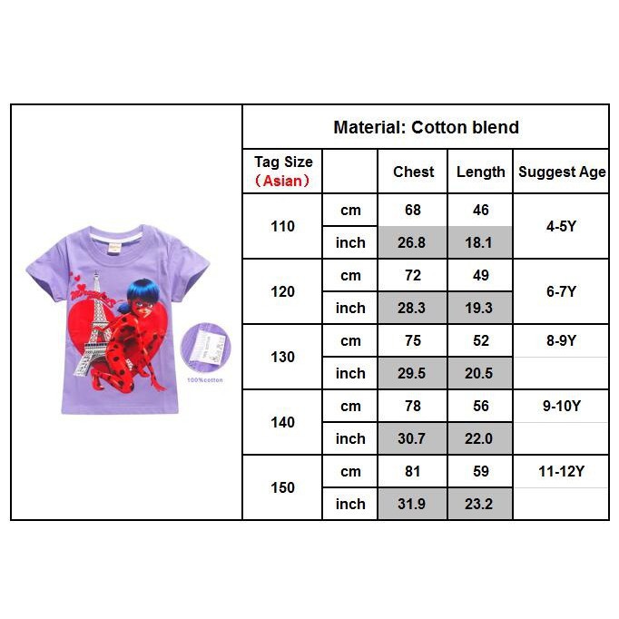 Summer Kids Cotton Tops Miraculous Ladybug Girls Short Sleeve T Shirt 4 12y Shopee Malaysia - 2 12 y kids boys girls roblox hoodies long sleeve tops c227