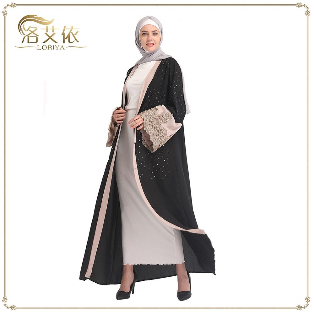 Black Laser Cut Flower Muslim Dress Abaya Islamic Women Malaysia Jilbab Djellaba Robe Musulmane Baju Open Kimono Kaftan