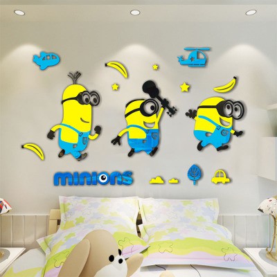 Cartoon Minions 3d Acrylic Diy Wall Sticker Kid S Bedroom Decor Wall Stickers