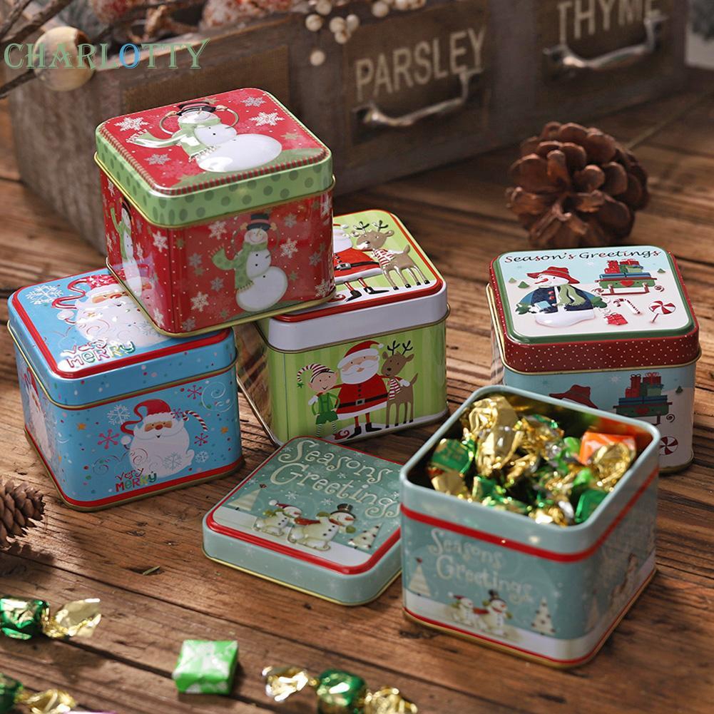 Christmas Candy Cans Iron Storage Tin Box Children Gift White Snowman