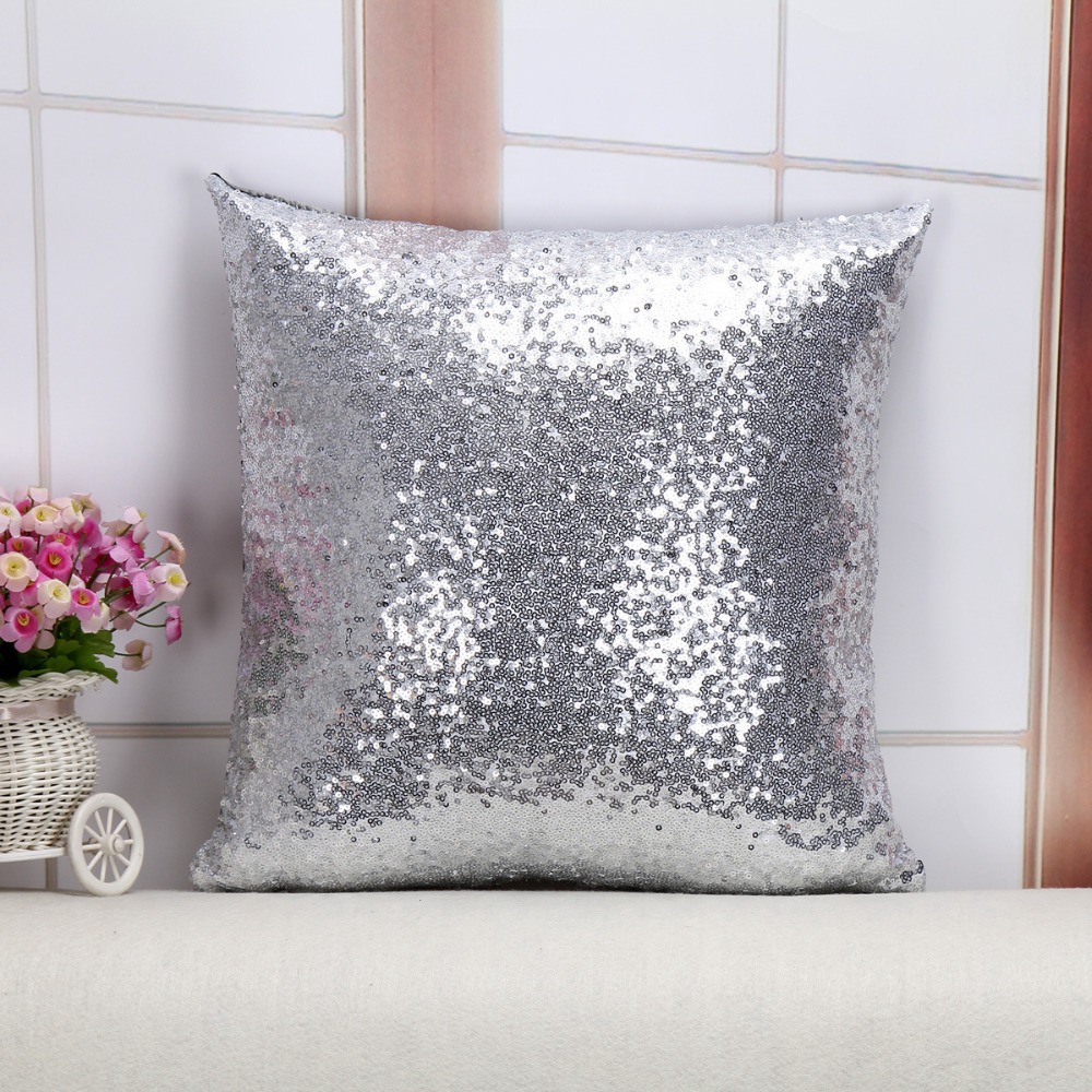 Silver Sequins Bling Throw Pillow Case Cafe Home Pillow Cover