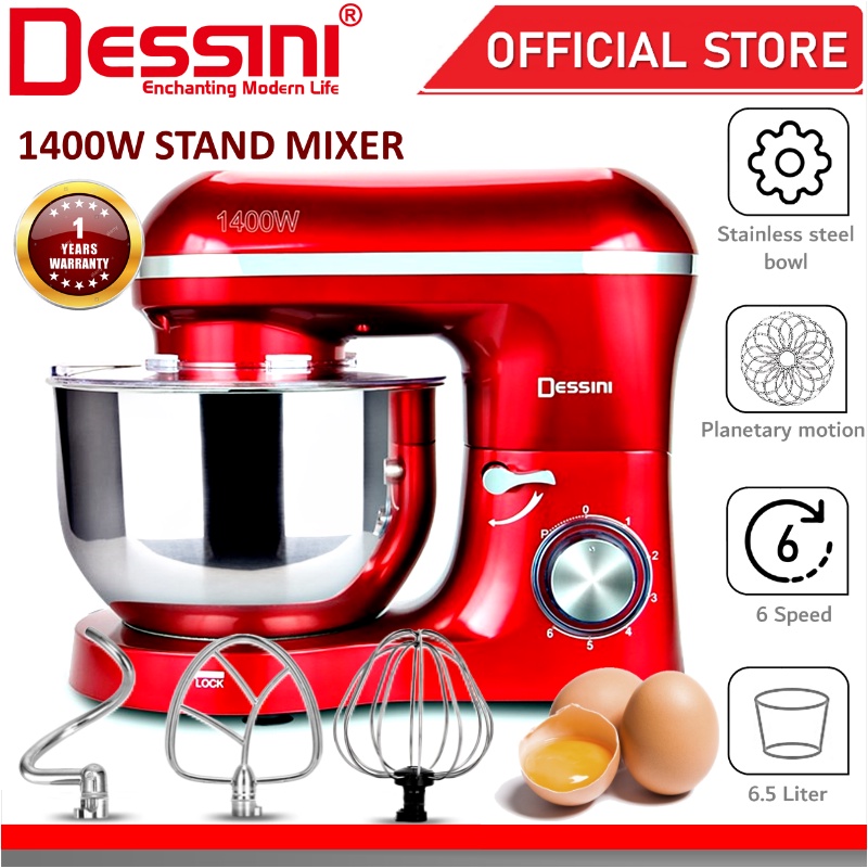 Dessini Italy 6 Speed Electric Stand Mixer Egg Beater Blender Grinder Dough Whisk Bowl…
