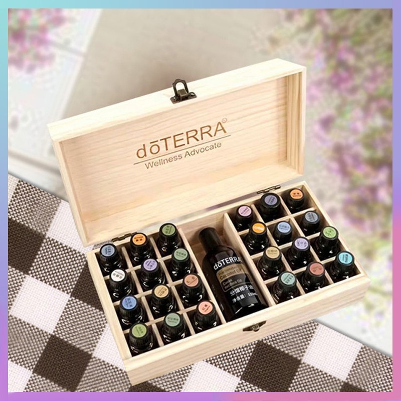 🔥Ready stock🔥 Portable 25 Slots Wooden doterra Essential Oil Box Solid