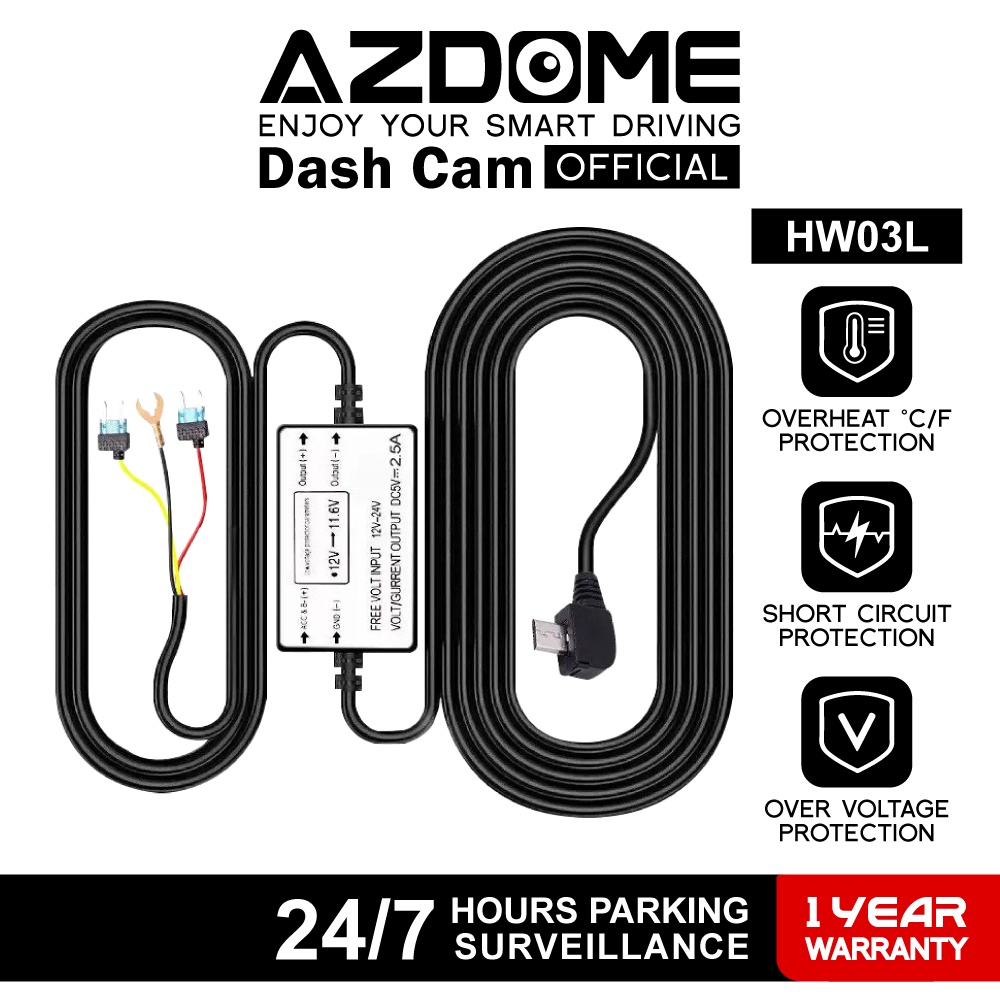 AZDOME HW03L Hard Wiring Kit for BN03 M300 Dash Cam Fuse Kit Mini USB Dash Cam Charger Hidden Wire