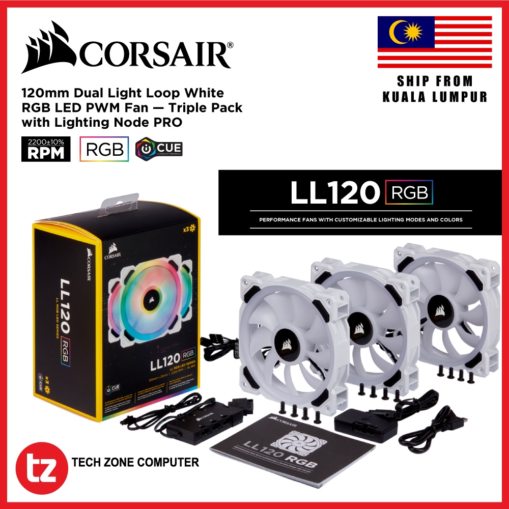 tissue Russia residue CORSAIR LL120 RGB 120mm Dual Light Loop White RGB LED PWM Fan — Triple Pack  with Lighting Node PRO ( CO-9050092-WW ) | Shopee Malaysia