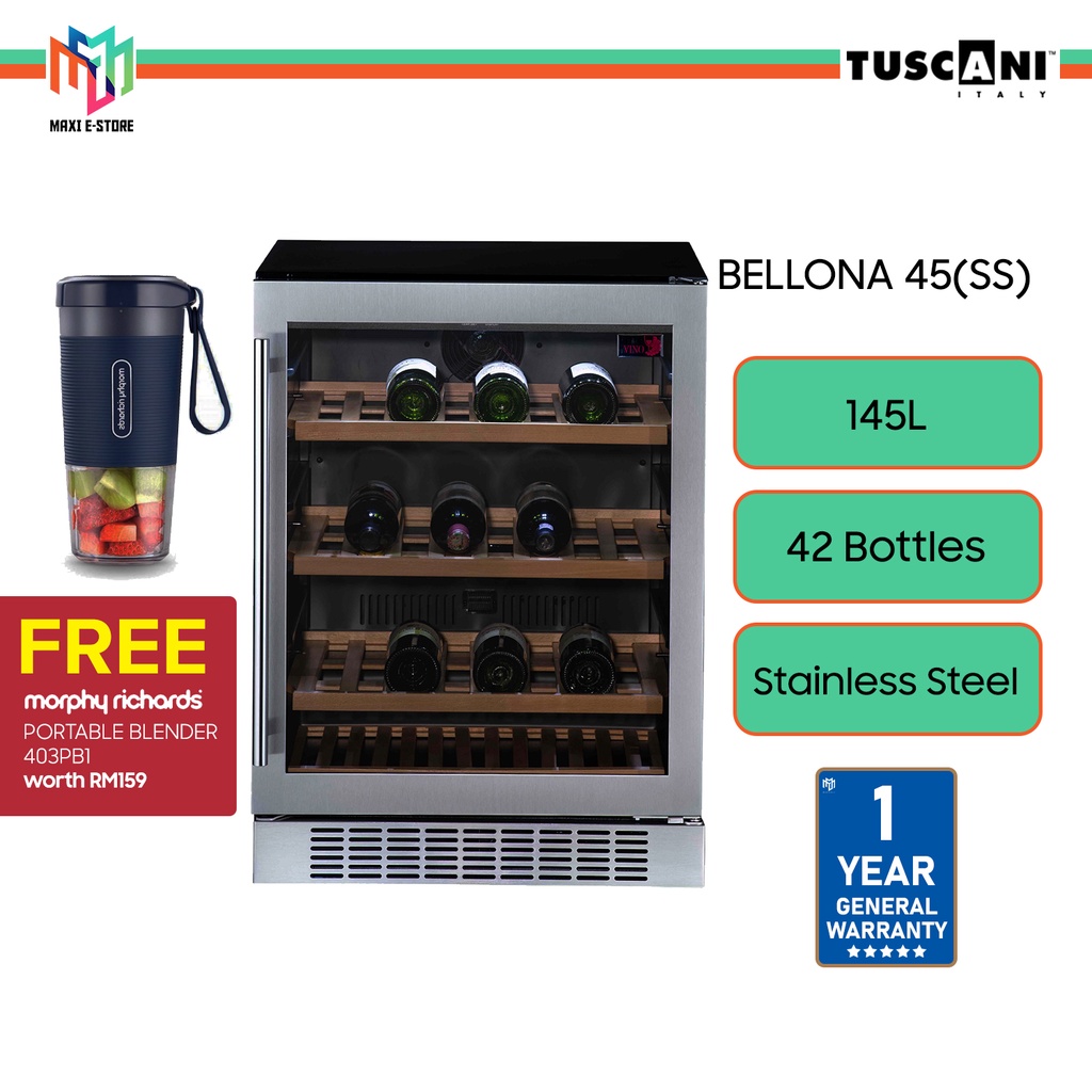 Tuscani BELLONA 45(SS) Wine Cellar Chiller Cooler Stainless Steel Door Single Zone (145