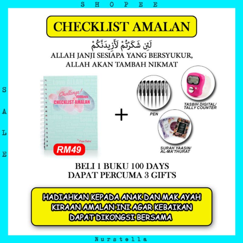 Buku Checklist Amalan 100 Days Challenge | Buku Planner | Buku ...