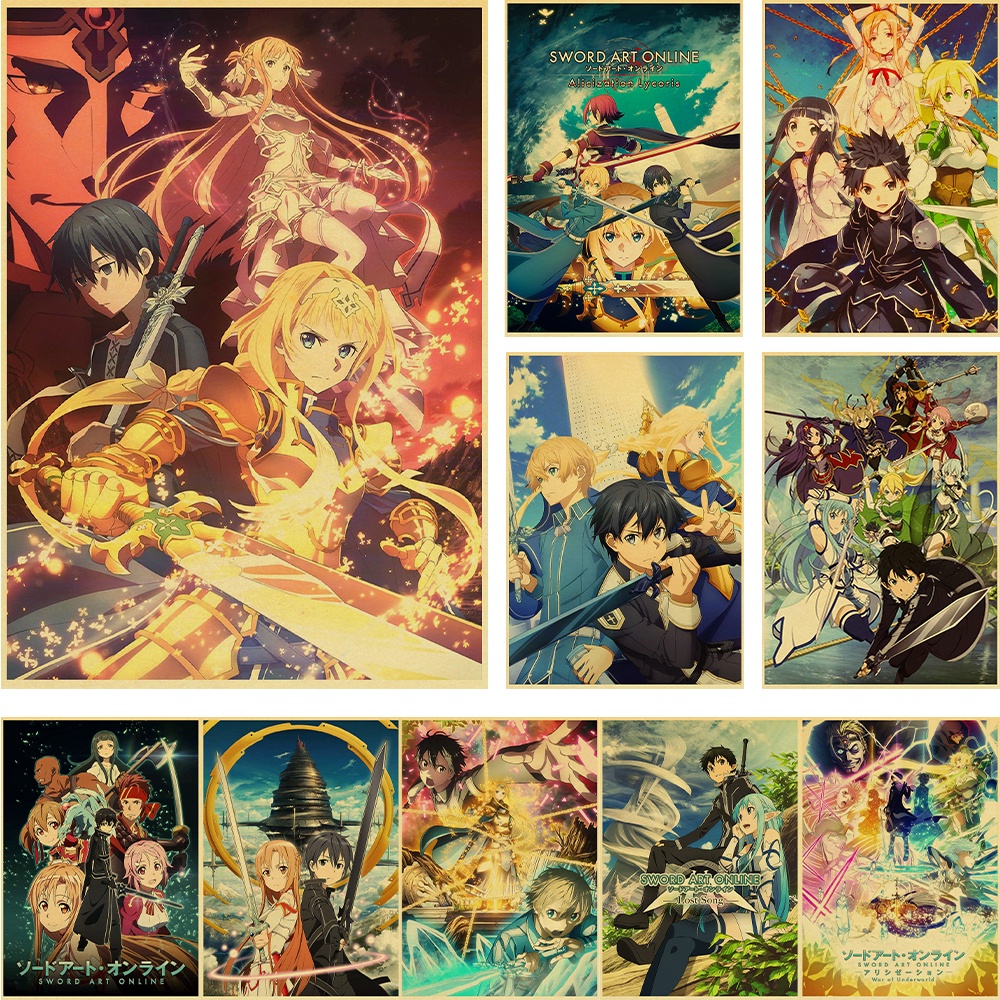 Vintage Sword Art Online Japanese anime Posters HD Poster Kraft Paper