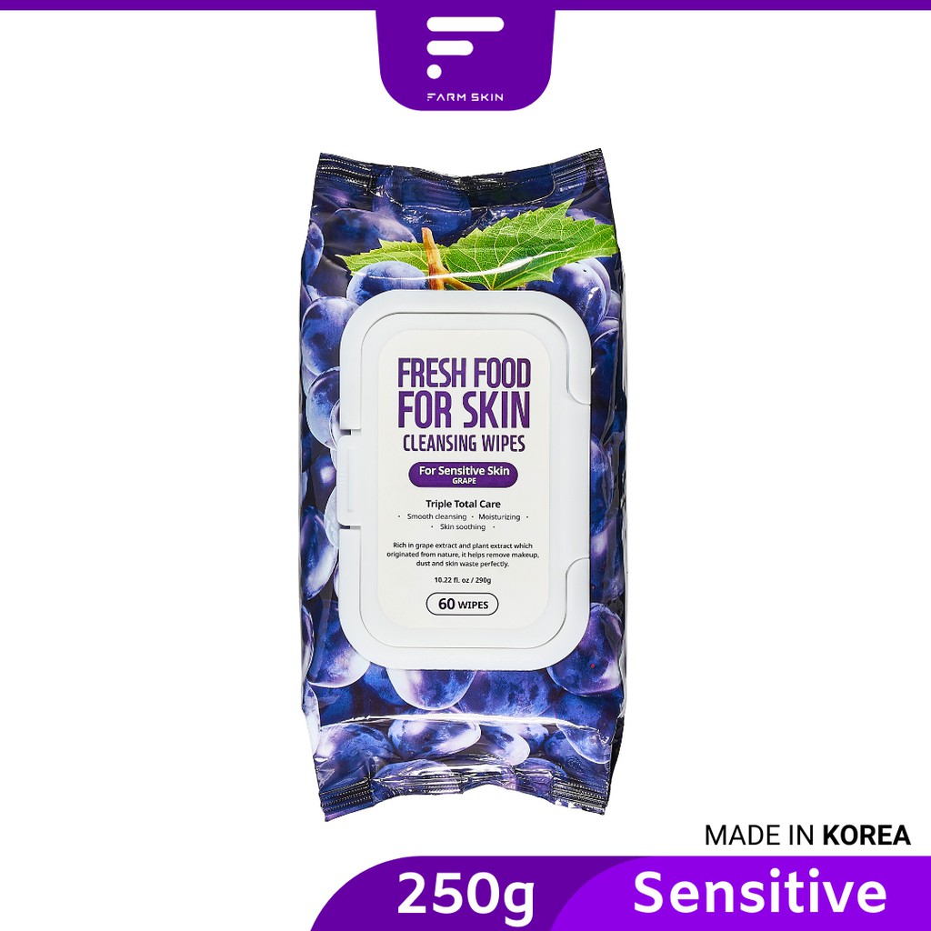 Farmskin Superfood Grape Facial Cleansing Wipes Sensitive Skin (60 Pcs)