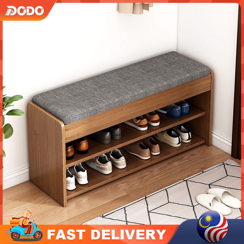 DO 80CM Doorway Wooden Shoes Cabinet Storage with Soft Pad Stool Rak Kasut Multi-functional Storage Bench Shoes Rack 鞋凳