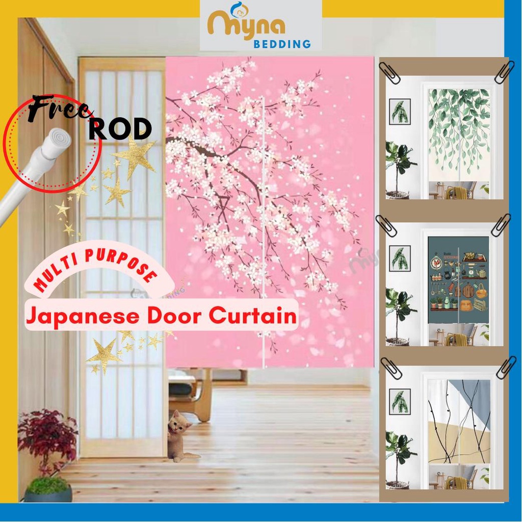 [MYNA] Kitchen Restaurant Langsir Dapur PintuTelescopic Rod Door Curtain Japanese Style FabricTirai Pintu Jepun Kain