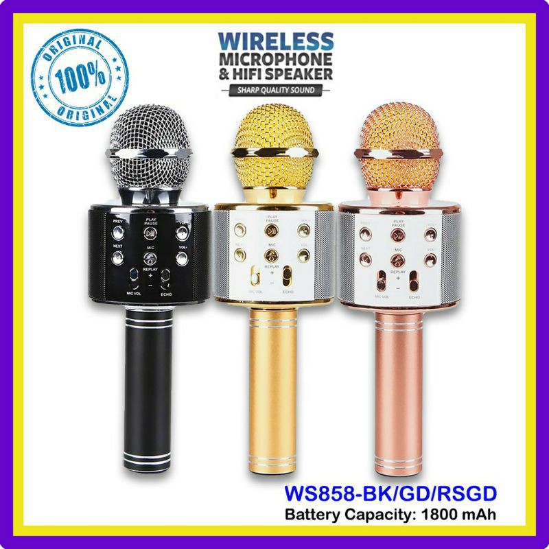 100% ORIGINAL WSTER WS858 Wireless Karaoke WS-858 Microphone Bluetooth KTV Music Singing Speaker Mikrofon Sound Quality
