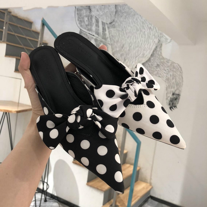 HOT Womens Open Toe Polka Dot Bowtie Sandals Flats Ankle Strap Casual Shoes Size