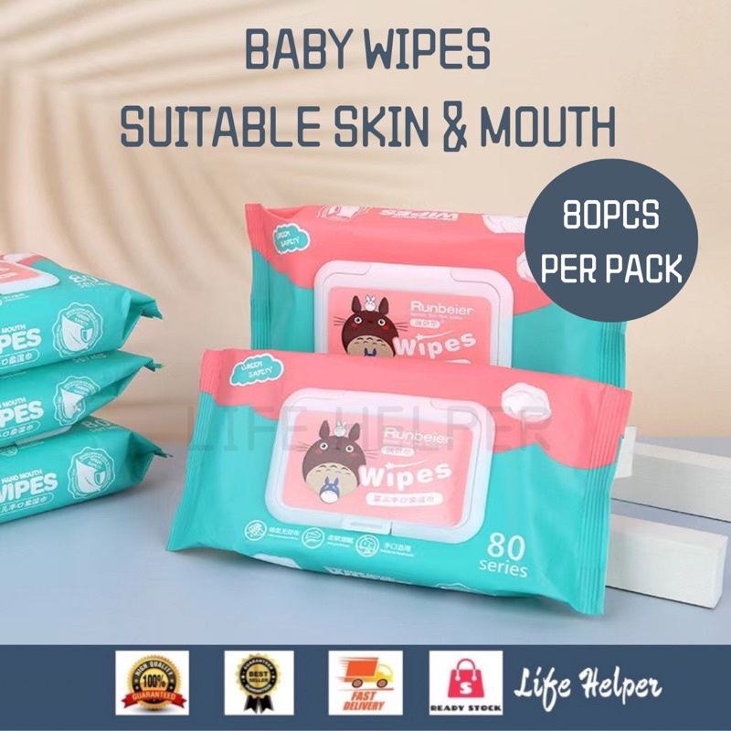 80PCS Baby Wipes Wet Tissue Tisu Basah Non Alcohol , Parabens Free , Fragrance Free 湿纸巾