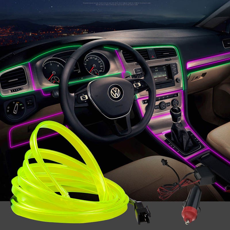 3m 5m 12v Led Flexible Neon Glow El Wire Strip Light For Car Interior Decoration