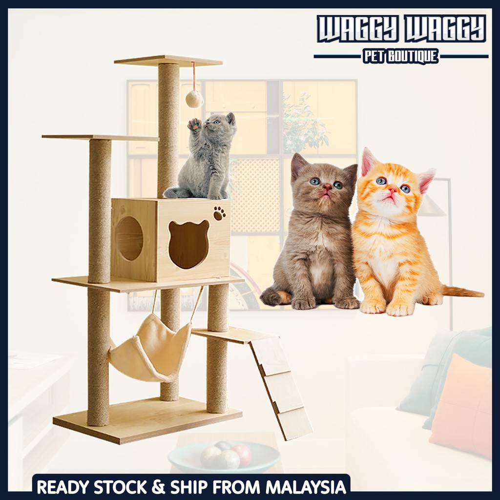 Wooden Cat Condo Tower Cat Playhouse Pet Kitten Bed Scratcher Cat Bed