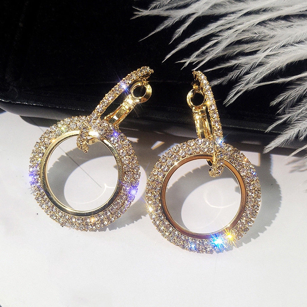 Womens Luxury Round Earring Crystal Geometric Hoop Earrings Fashion Jewelry Gift