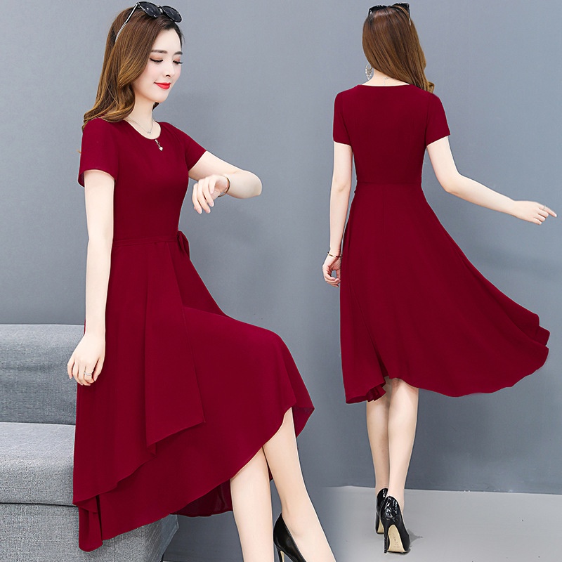 Plus Size M-4XL Elegant Dinner Dress Women Ladies Short Sleeve Red ...