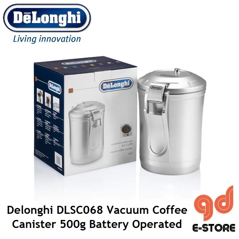 Delonghi DLSC068 Vacuum Coffee Canister 1.5L 500g Perfect for Coffee Beans Storage; Battery