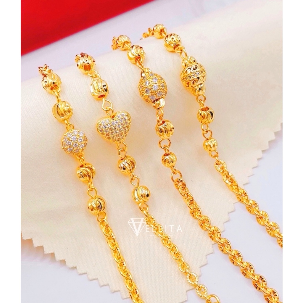 [VJ]Cop916 Bracelet "Sparkling CZ" Polo Adults/Kids L:13cm-22cm 999.9 Gold Plated {Rantai Tangan Zircon Blink-Blink}