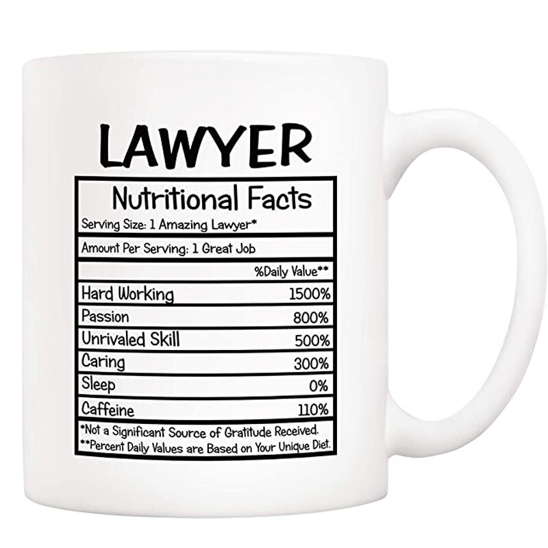 Gifts Lawyer Nutritional Facts Coffee Mug Christmas Gifts, Funny New Gag Novelty Gift from Friend Co-worker Colleague for Birthd