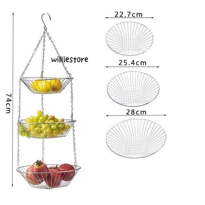 3 Tier Wire Fruit Hanging Basket Kitchen Vegetable Fruit Storage Basket
