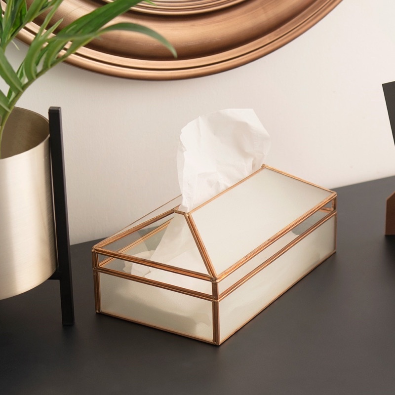 PREMIUM QUALITY Rustic Golden Glass Tissue Box Tissue Holder Kotak Tisu