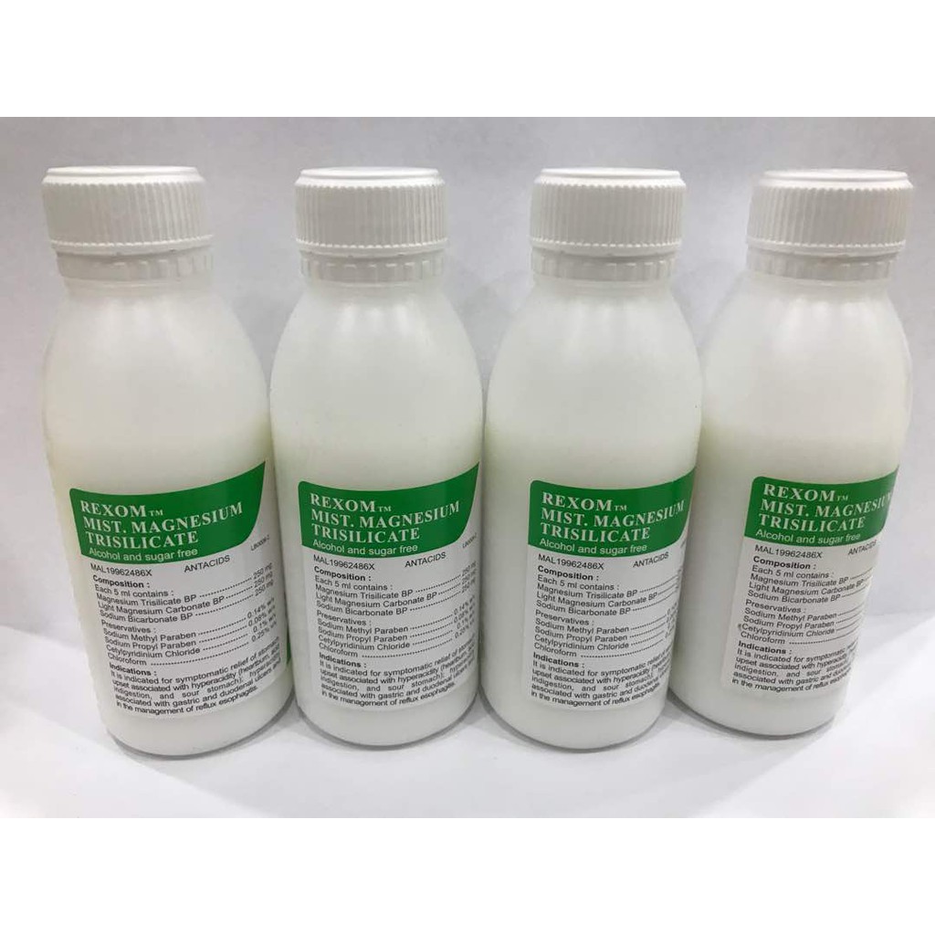 Rexom Magnesium Trisilicate Mixture 120ml x4 units-Heart Burn | Shopee ...