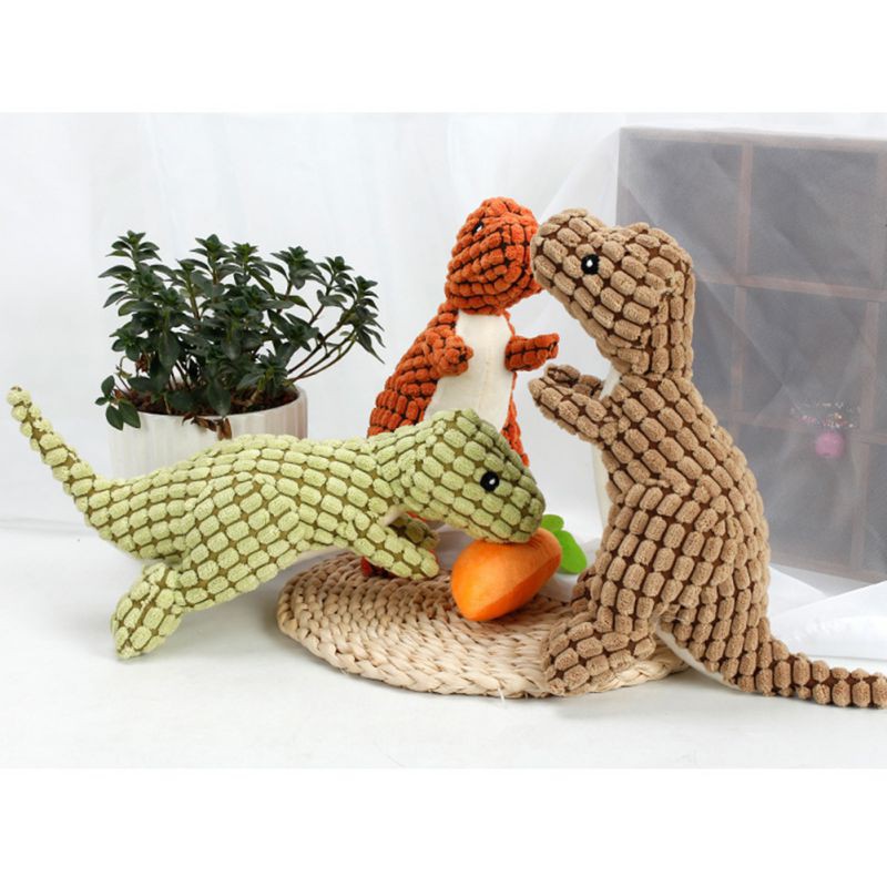 orange dinosaur dog toy