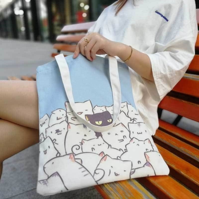 [MALAYSIA STOCK] KOREAN CARTOON CATS CANVAS BAG SHOULDER TOTE BAG ...