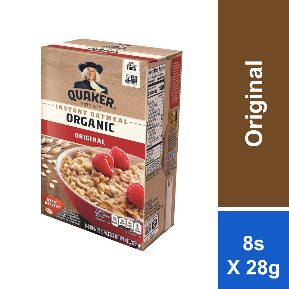 Quaker Organic Oats Instant Oatmeal Regular 28g x 8s [Expiring Nov 2021