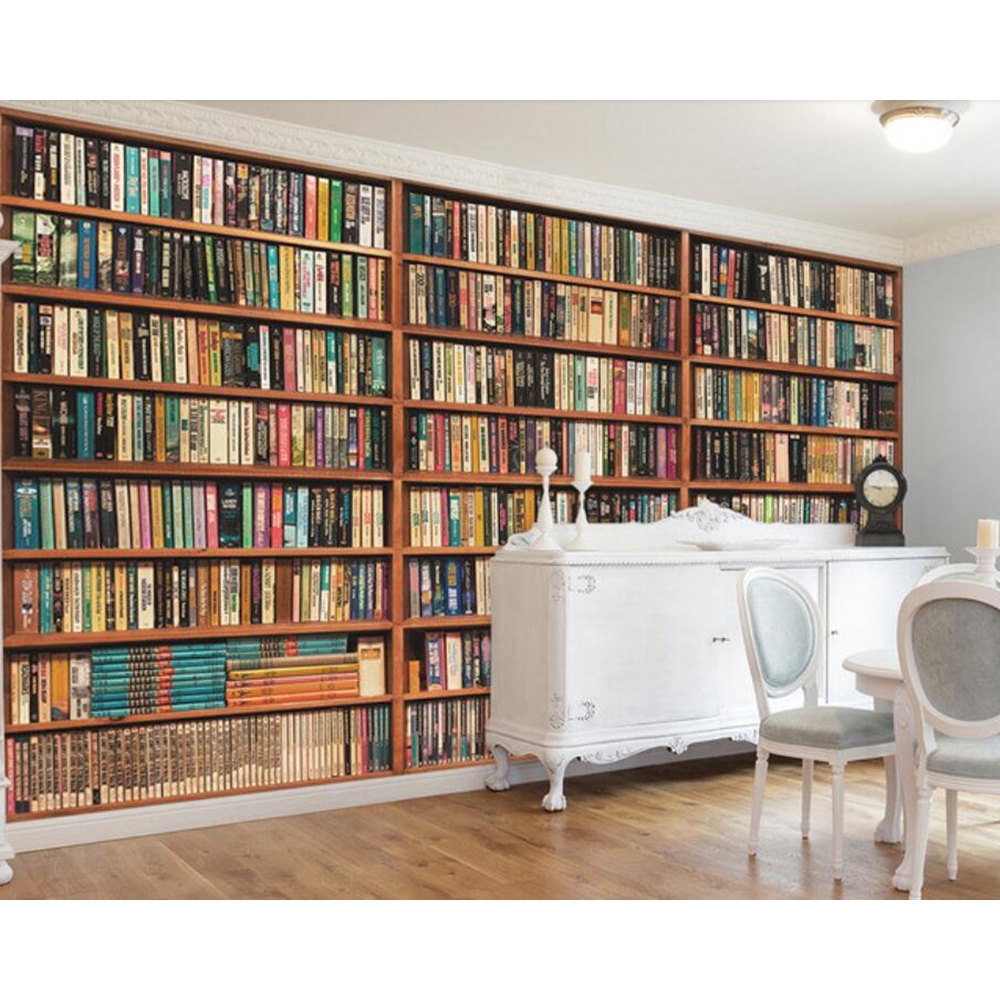 European 3d stereo library books wallpaper mural,living ...