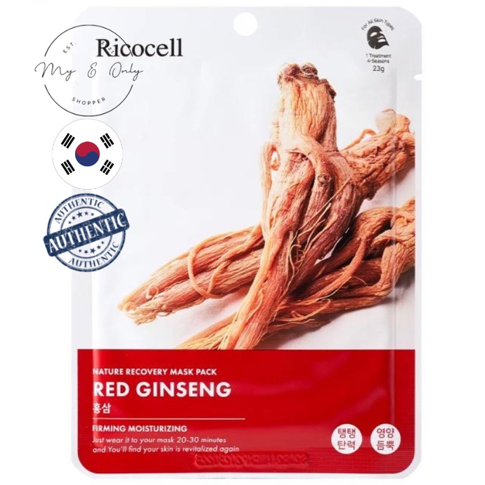 [READY STOCK MALAYSIA] RICOCELL MASK SHEET RED GINSENG FACIAL MASK PACK KOREAN FACIAL MASK