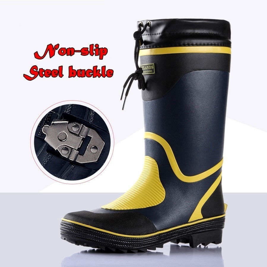 Steel sole rubber waterproof boots High tube snow ice non-slip wellies wading fishing waders Garden Farm Mud work Shoes